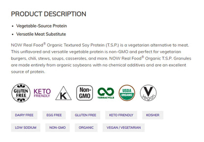 NOW Foods, Organic Textured Soy Protein Granules, Non-GMO, Versatile, Vegetable-Sourced Protein, 8-Ounce (227g) Natural Foods NOW Foods USA