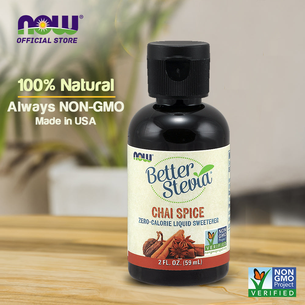 (Best by 04/24) NOW Foods, Better Stevia, Liquid, Chai Spice, Zero-Calorie Liquid Sweetener, Low Glycemic Impact, Certified Non-GMO,(59 ml) - Bloom Concept