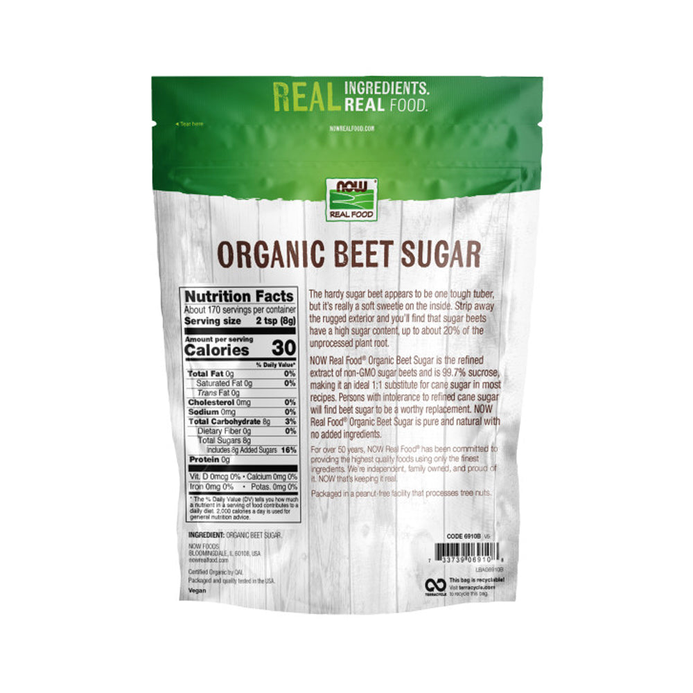 NOW Foods, Certified Organic Beet Sugar, Extracted from Organic Sugar Beets, Excellent Substitute for Cane Sugar, No Additivies or Fillers, Certified Non-GMO, 3-Pound (1361g) - Bloom Concept