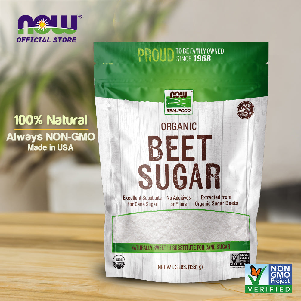 NOW Foods, Certified Organic Beet Sugar, Extracted from Organic Sugar Beets, Excellent Substitute for Cane Sugar, No Additivies or Fillers, Certified Non-GMO, 3-Pound (1361g) - Bloom Concept