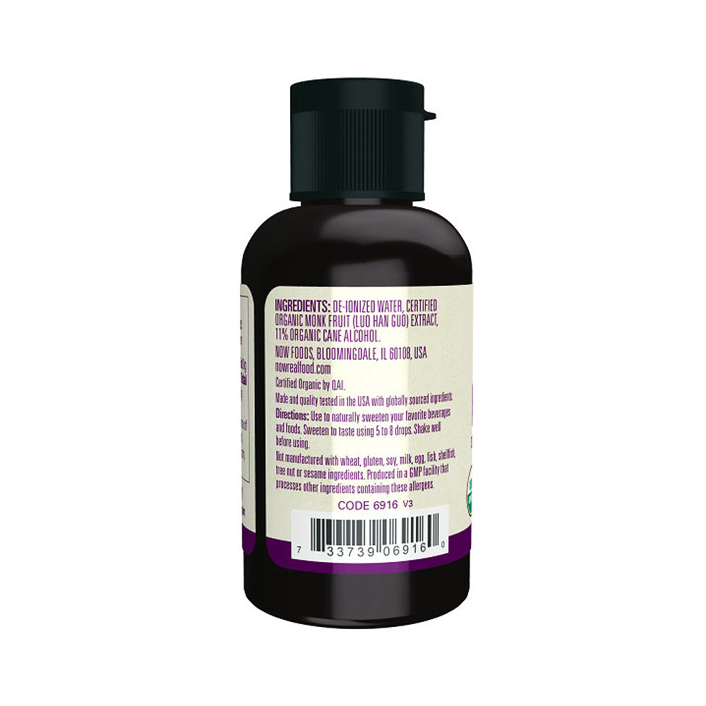 NOW Foods, Certified Organic Monk Fruit Liquid, Zero-Calorie Liquid Sweetener, Non-GMO, Low Glycemic Impact, 2-Ounce (59ml) Natural Foods NOW Foods USA