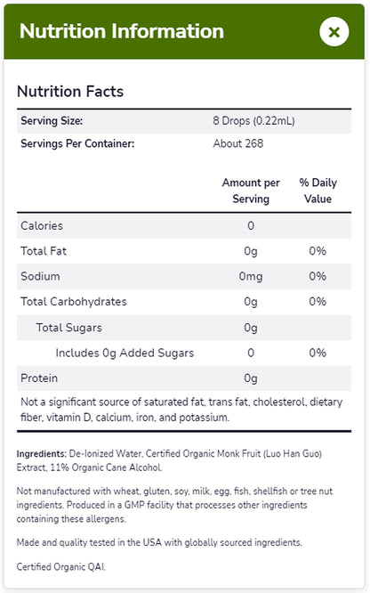 NOW Foods, Certified Organic Monk Fruit Liquid, Zero-Calorie Liquid Sweetener, Non-GMO, Low Glycemic Impact, 2-Ounce (59ml) Natural Foods NOW Foods USA