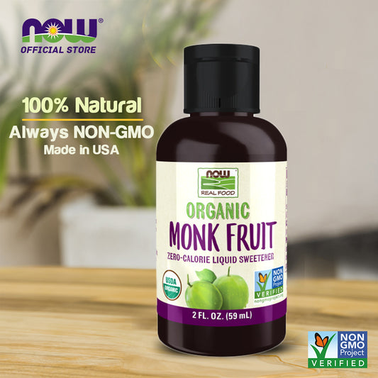 NOW Foods, Certified Organic Monk Fruit Liquid, Zero-Calorie Liquid Sweetener, Non-GMO, Low Glycemic Impact, 2-Ounce (59ml) - Bloom Concept