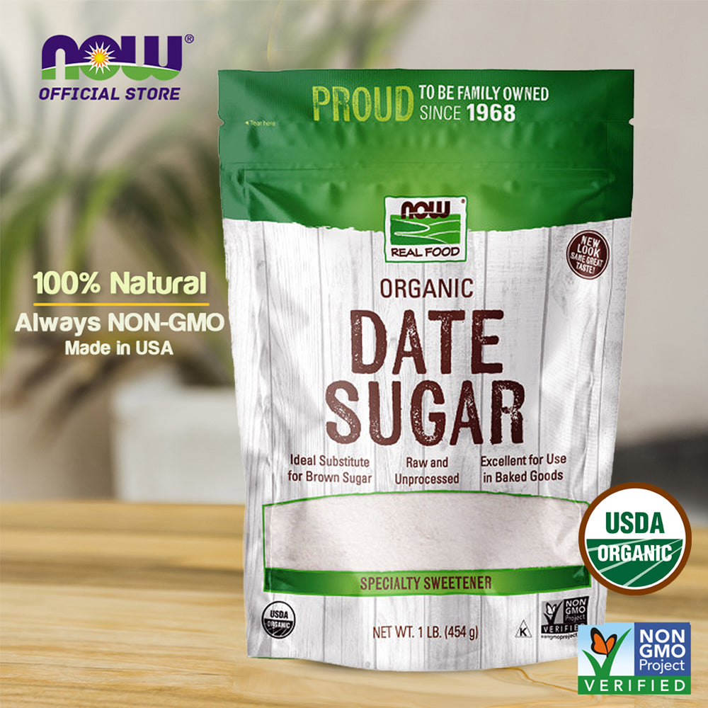 NOW Foods, Date Sugar, Pleasant Sweetener in Baked Goods, Raw and Unprocessed, Certified Non-GMO, 1-Pound (454g) - Bloom Concept