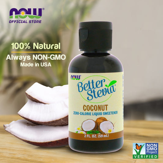 Now Foods, Better Stevia Liquid, Zero-Calorie Liquid Sweetener, Coconut, 2 fl oz (59 ml) - Bloom Concept