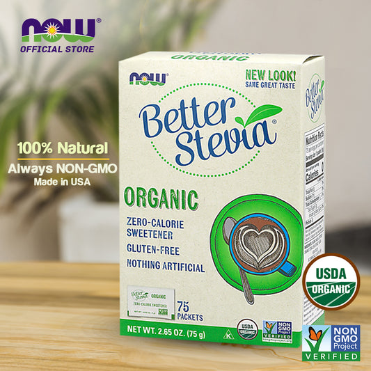 Now Foods, Certified Organic, Better Stevia, 75 Packets, 2.65 oz (75 g) - Bloom Concept