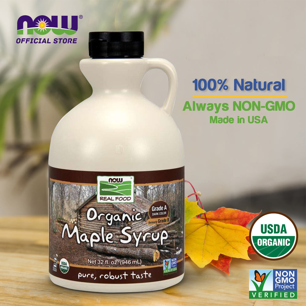Now Foods, Real Food, Organic Maple Syrup, Grade A, Dark Color, 32 fl oz (946 ml) - Bloom Concept