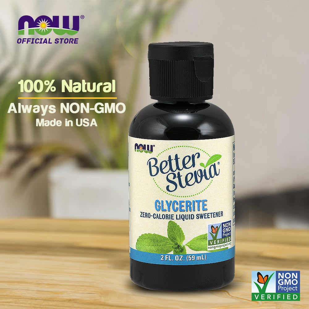 NOW Foods, Better Stevia Liquid, Glycerite, Zero-Calorie Liquid Sweetener, Low Glycemic Impact, Certified Non-GMO, 2-Ounce (59ml) - Bloom Concept