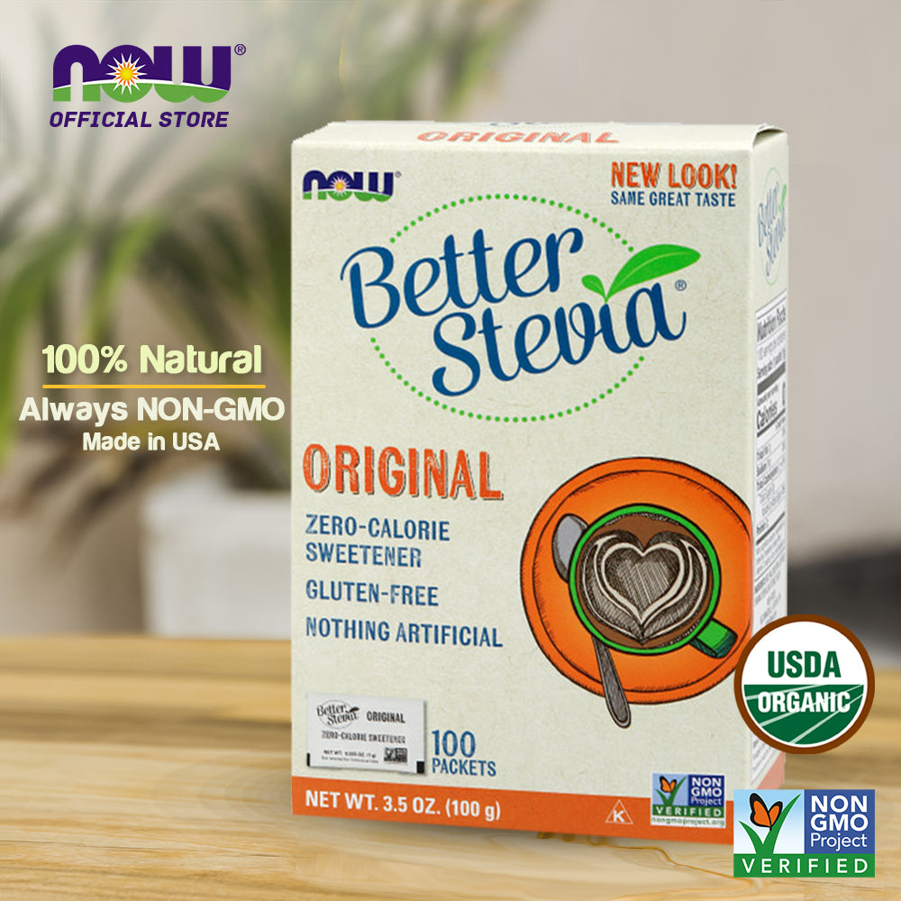 NOW Foods, Better Stevia Original Packets, Zero-Calorie Sweetener, Gluten-Free, Certified Non-GMO, Kosher, 100 Packets - Bloom Concept