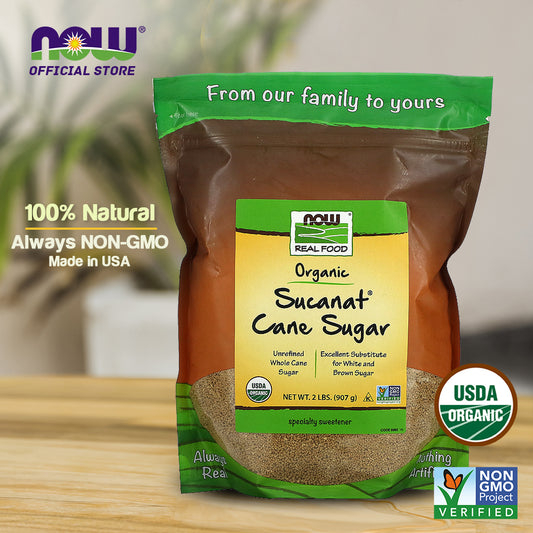 NOW Foods, Certified Organic Sucanat Cane Sugar, Powder from Pure Evaporated Cane Syrup, Excellent Substitute for White and Brown Sugar, Certified Non-GMO, 2-Pound (907g) - Bloom Concept