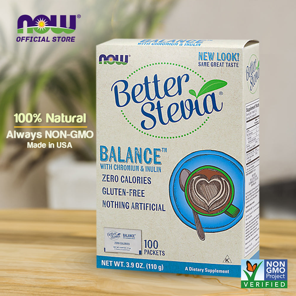 NOW Foods, Better Stevia Balance with Chromium and Inulin, Zero-Calories, Gluten-Free, Kosher, 100 Packets - Bloom Concept