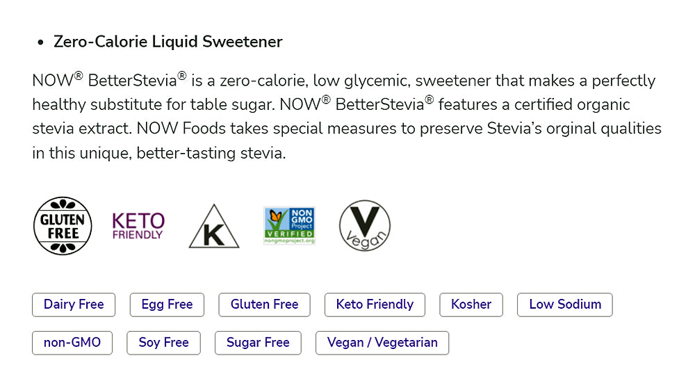 NOW Foods, Better Stevia Liquid, French Vanilla, Zero-Calorie Liquid Sweetener, Low Glycemic Impact, Certified Non-GMO, 2-Ounce (60 ml) - Bloom Concept