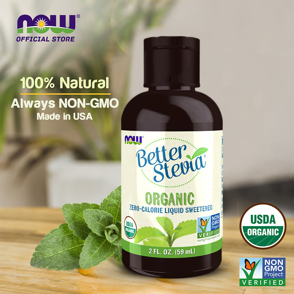 NOW Foods, Certified Organic BetterStevia Liquid, Zero-Calorie Liquid Sweetener, Low Glycemic Impact, Certified Non-GMO, 2-Ounce (60 ml) - Bloom Concept