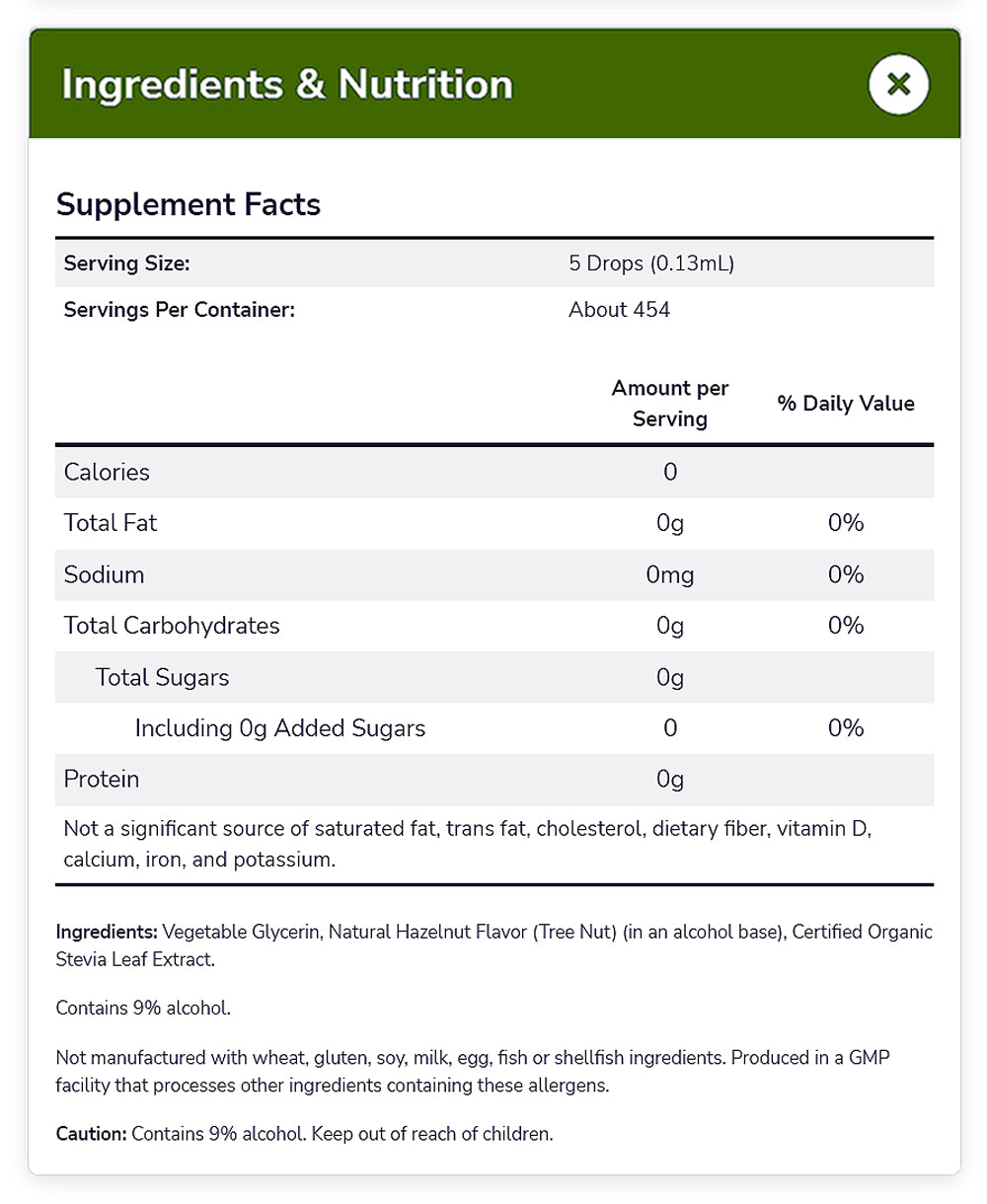 NOW Foods, Better Stevia Liquid, Hazelnut, Zero-Calorie Liquid Sweetener, Low Glycemic Impact, Certified Non-GMO, 2-Ounce (59 ml) - Bloom Concept