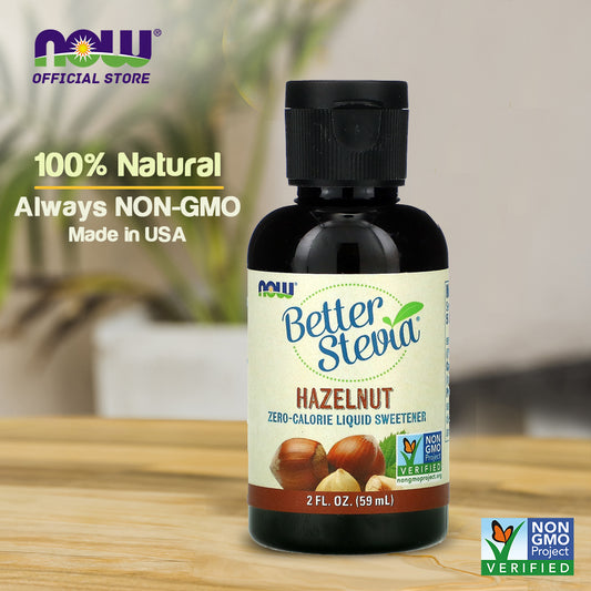 NOW Foods, Better Stevia Liquid, Hazelnut, Zero-Calorie Liquid Sweetener, Low Glycemic Impact, Certified Non-GMO, 2-Ounce (59 ml) - Bloom Concept