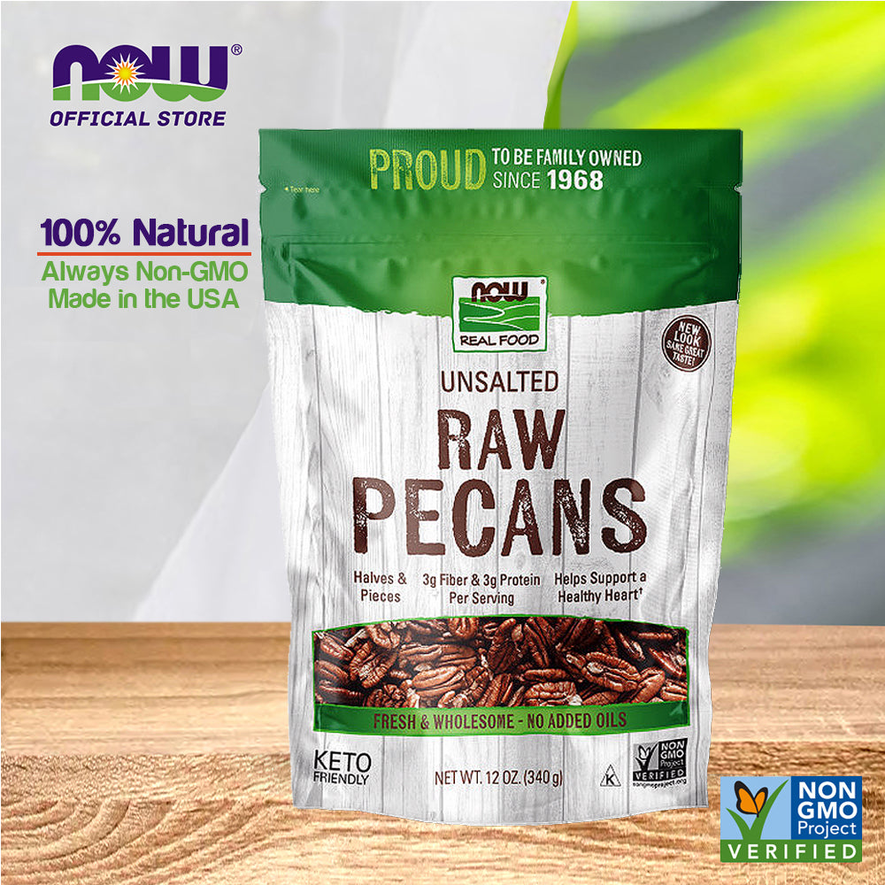 (Best by 05/24) NOW Foods, Pecans, Raw and Unsalted, Halves and Pieces, Natural Source of Essential Fatty Acids, Grown in the USA, 12-Ounce (340g) - Bloom Concept