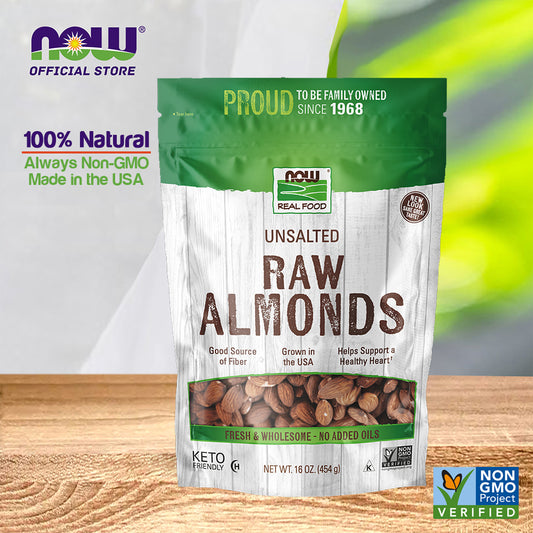 NOW Foods, Almonds, Raw and Unsalted, Source of Protein, Grown in the USA, 16-Ounce (454g) - Bloom Concept