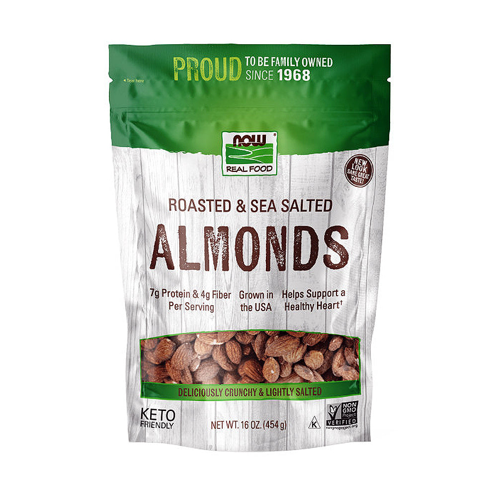 NOW Foods, Almonds, Roasted with Sea Salt, Source of Protein, Fiber and Healthy Fatty Acids, Grown in the USA, Certified Non-GMO, 16-Oz (454g) Natural Foods NOW Foods USA