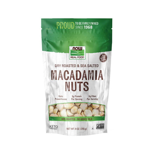 NOW Foods, Macadamia Nuts, Dry Roasted with Sea Salt, Source of Fiber, Gluten-Free and Certified Non-GMO, 9-Ounce (255 g) - Bloom Concept