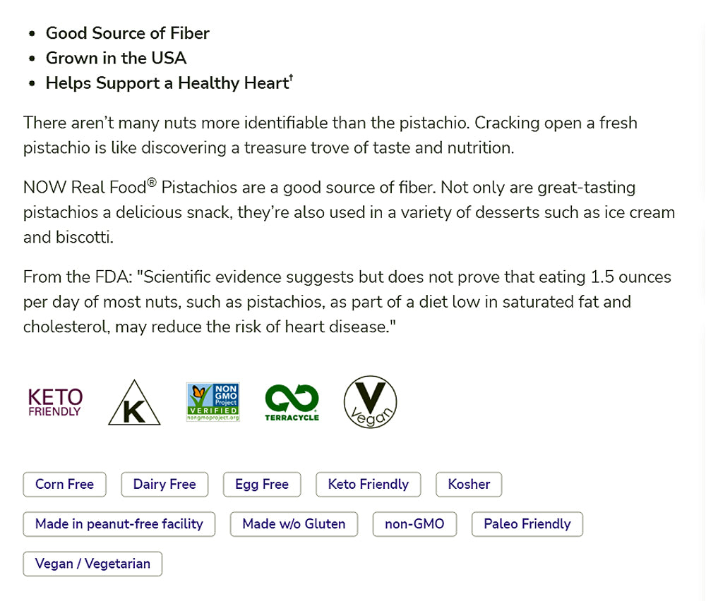 NOW Foods, Pistachios, Roasted with Sea Salt, Source of Protein, Fiber and Healthy Fatty Acids, (340g) Natural Foods NOW Foods USA