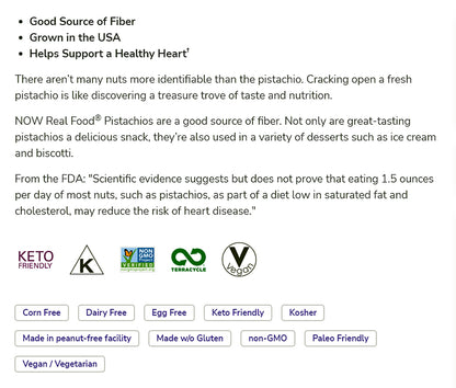 NOW Foods, Pistachios, Roasted with Sea Salt, Source of Protein, Fiber and Healthy Fatty Acids, (340g) Natural Foods NOW Foods USA