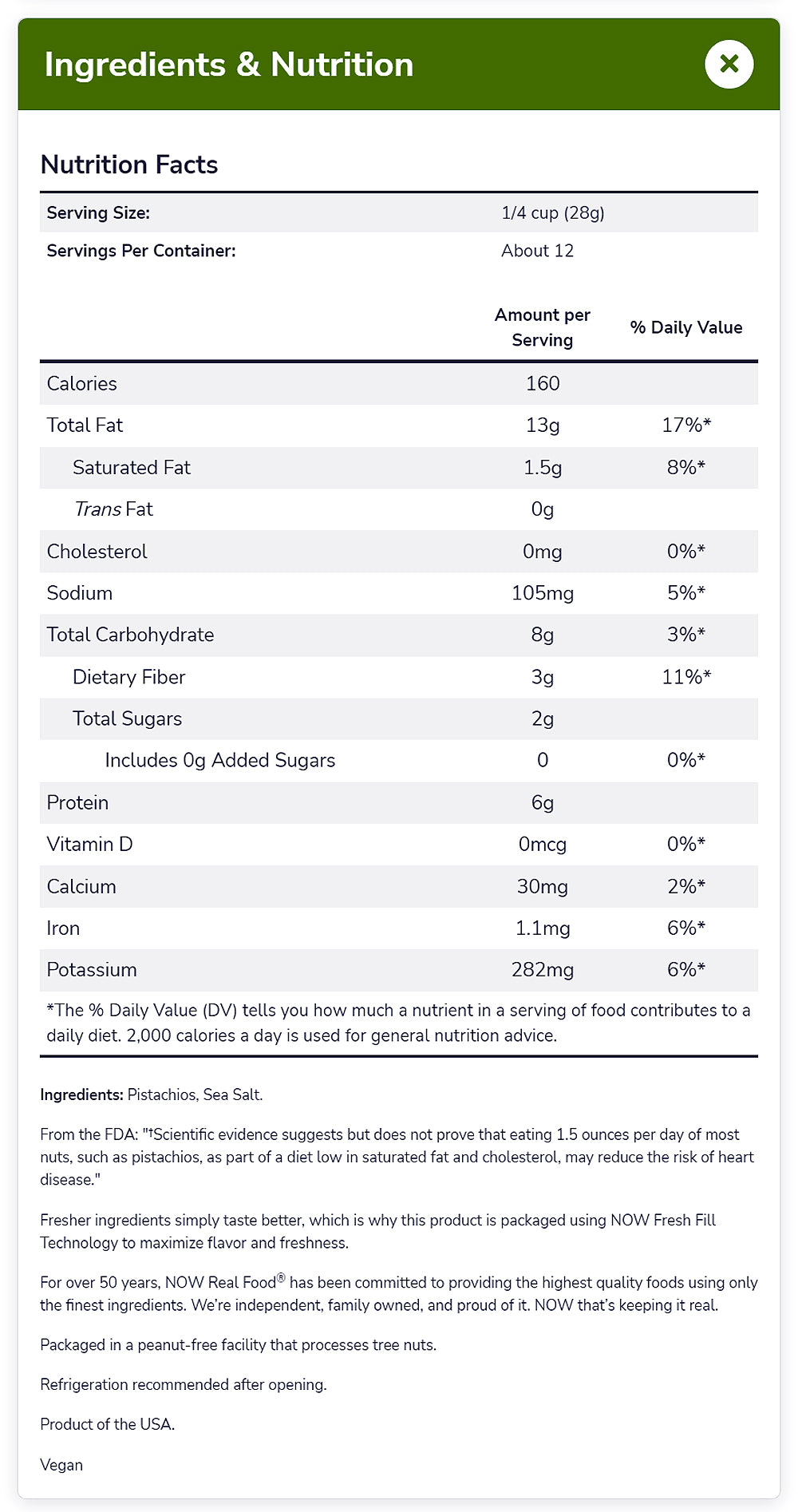 NOW Foods, Pistachios, Roasted with Sea Salt, Source of Protein, Fiber and Healthy Fatty Acids, (340g) Natural Foods NOW Foods USA