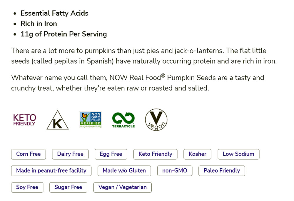 NOW Foods, Pumpkin Seeds, Raw and Unsalted, Essential Fatty Acids, Rich in Iron, Excellent Source of Protein, Certified Non-GMO, 1-Pound (454g) Natural Foods NOW Foods USA