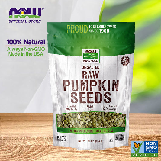 NOW Foods, Pumpkin Seeds, Raw and Unsalted, Essential Fatty Acids, Rich in Iron, Excellent Source of Protein, Certified Non-GMO, 1-Pound (454g) - Bloom Concept