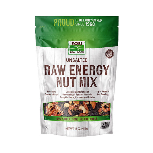 (Best by 11/24) NOW Foods, Raw Energy Nut Mix, Unsalted Mix of Raisins, Walnuts, Peacans, Almonds, Pumpkin Seeds and Cashews, (454g) - Bloom Concept