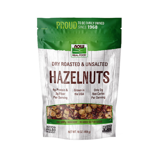NOW Foods, Real Food, Dry Roasted & Unsalted Hazlenuts, Non-GMO, Vegan, Grown in the USA, 16 oz (454g) - Bloom Concept