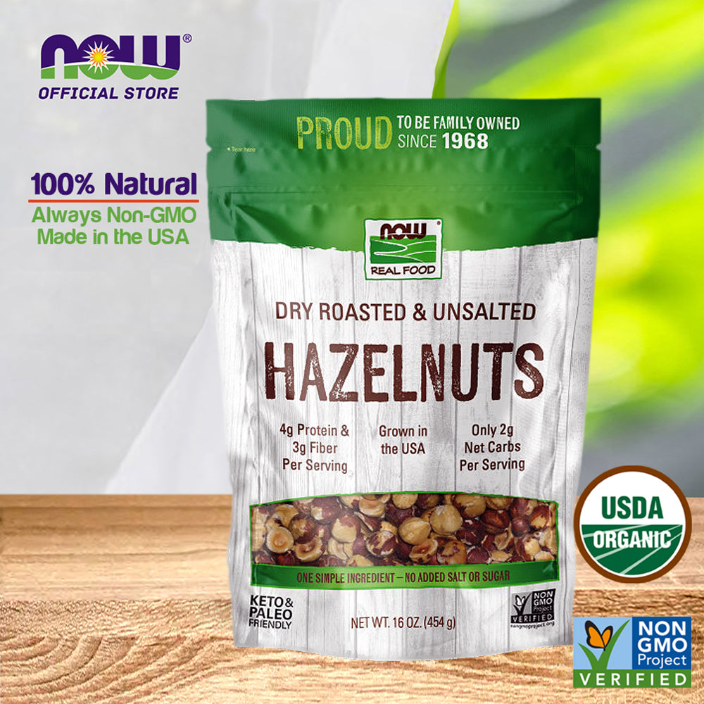 (10% OFF) NOW Foods, Real Food, Dry Roasted & Unsalted Hazlenuts, Non-GMO, Vegan, Grown in the USA, 16 oz (454 g)-Best by 04/24 - Bloom Concept