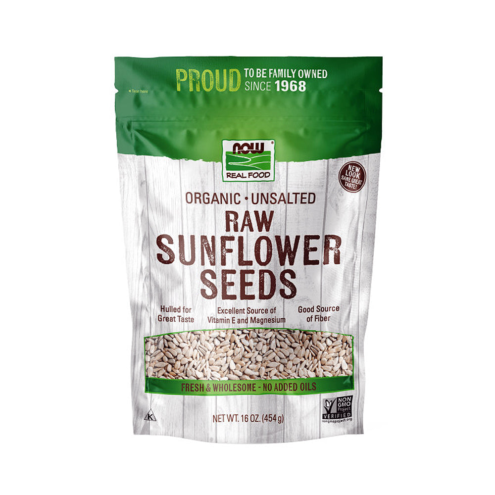 NOW Foods, Certified Organic Sunflower Seeds, Raw and Unsalted, Source of Fiber and Vitamin E, Hulled for Great Taste, Certified Non-GMO, 16-Ounce (454 g) - Bloom Concept