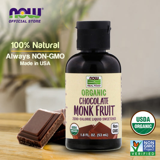 NOW Foods, Organic Liquid Monk Fruit, Chocolate, Zero-Calorie Sweetener, 1.8-Ounce (53ml) - Bloom Concept