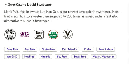 NOW Foods, Organic Liquid Monk Fruit, Vanilla, Zero-Calorie Sweetener, 1.8-Ounce (53ml) Natural Foods NOW Foods USA