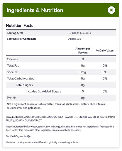 NOW Foods, Organic Liquid Monk Fruit, Vanilla, Zero-Calorie Sweetener, 1.8-Ounce (53ml) Natural Foods NOW Foods USA