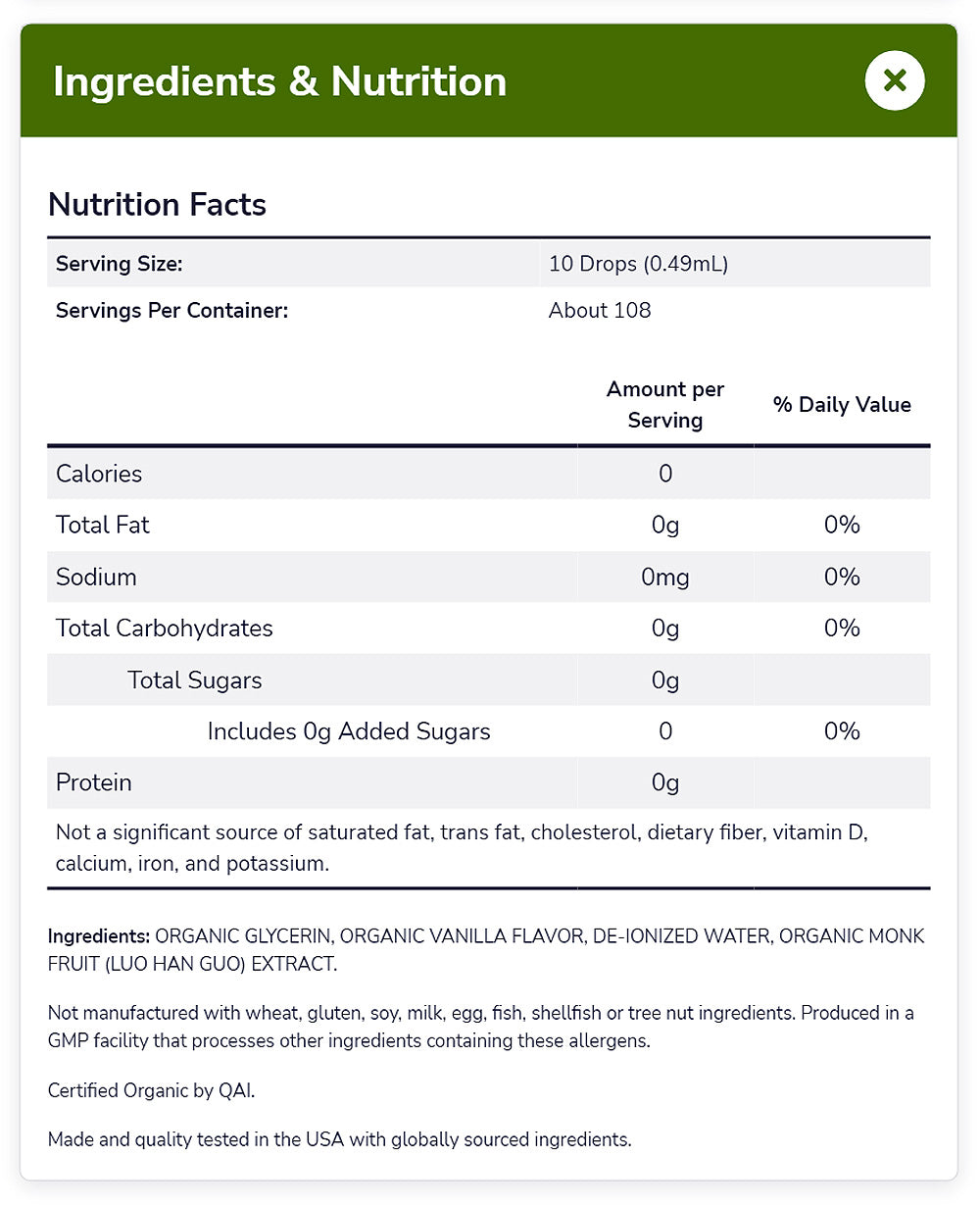 NOW Foods, Organic Liquid Monk Fruit, Vanilla, Zero-Calorie Sweetener, 1.8-Ounce (53ml) - Bloom Concept