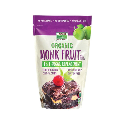 NOW Foods, Organic Monk Fruit With Erythritol Powder, 1 to 1 Sugar Replacement, 1-Pound (454g) - Bloom Concept