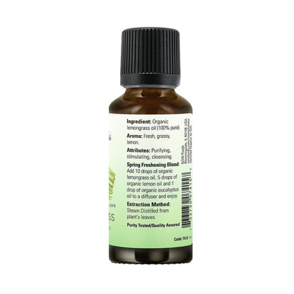 NOW Essential Oils, Organic Lemongrass Oil, Uplifting Aromatherapy Scent, Steam Distilled, 100% Pure, Vegan, Child Resistant Cap, 1-Ounce (30ml) Essential oils NOW Foods USA