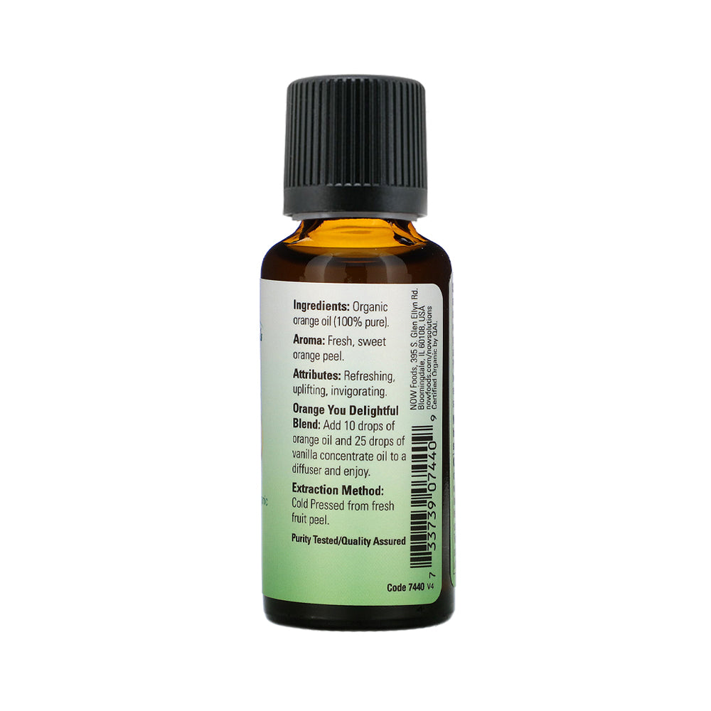 NOW Essential Oils, Organic Orange Oil, Uplifting Aromatherapy Scent, Cold Pressed, 100% Pure, Vegan, Child Resistant Cap, 1-Ounce (30ml) Essential oils NOW Foods USA