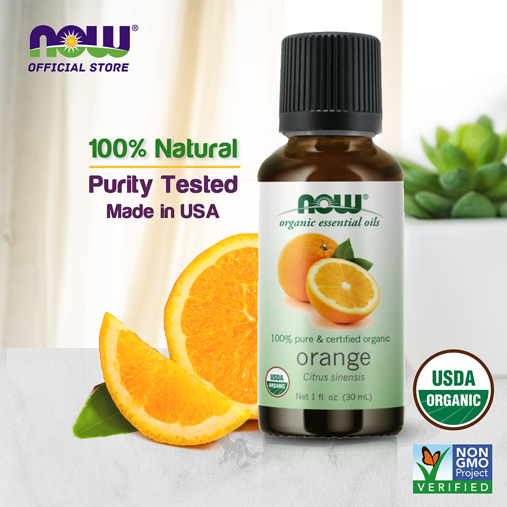 NOW Essential Oils, Organic Orange Oil, Uplifting Aromatherapy Scent, Cold Pressed, 100% Pure, Vegan, Child Resistant Cap, 1-Ounce (30ml) Essential oils NOW Foods USA
