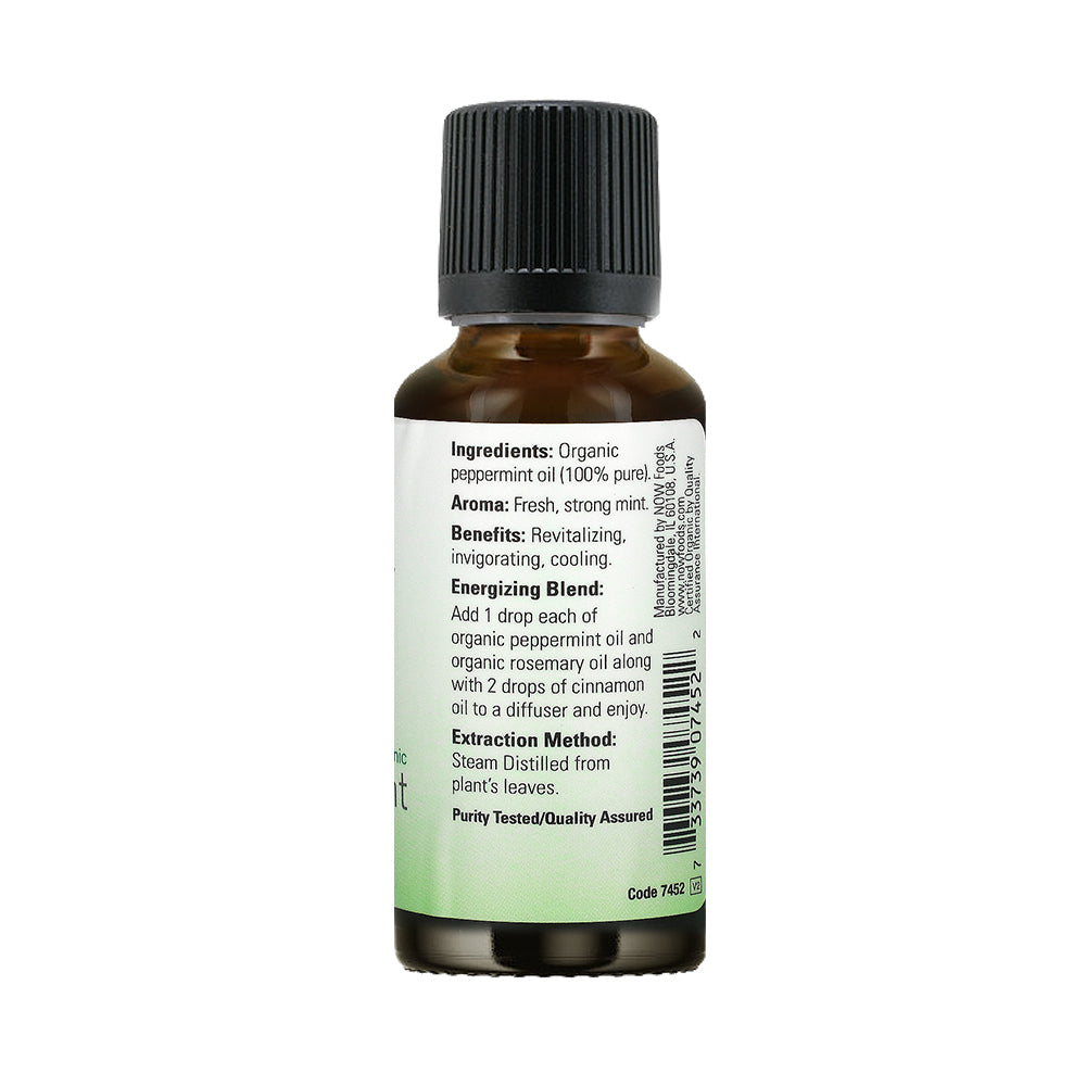 NOW Essential Oils, Organic Peppermint Oil, Invigorating Aromatherapy Scent, Steam Distilled, 100% Pure, Vegan, Child Resistant Cap, 1-Ounce (30ml) - Bloom Concept
