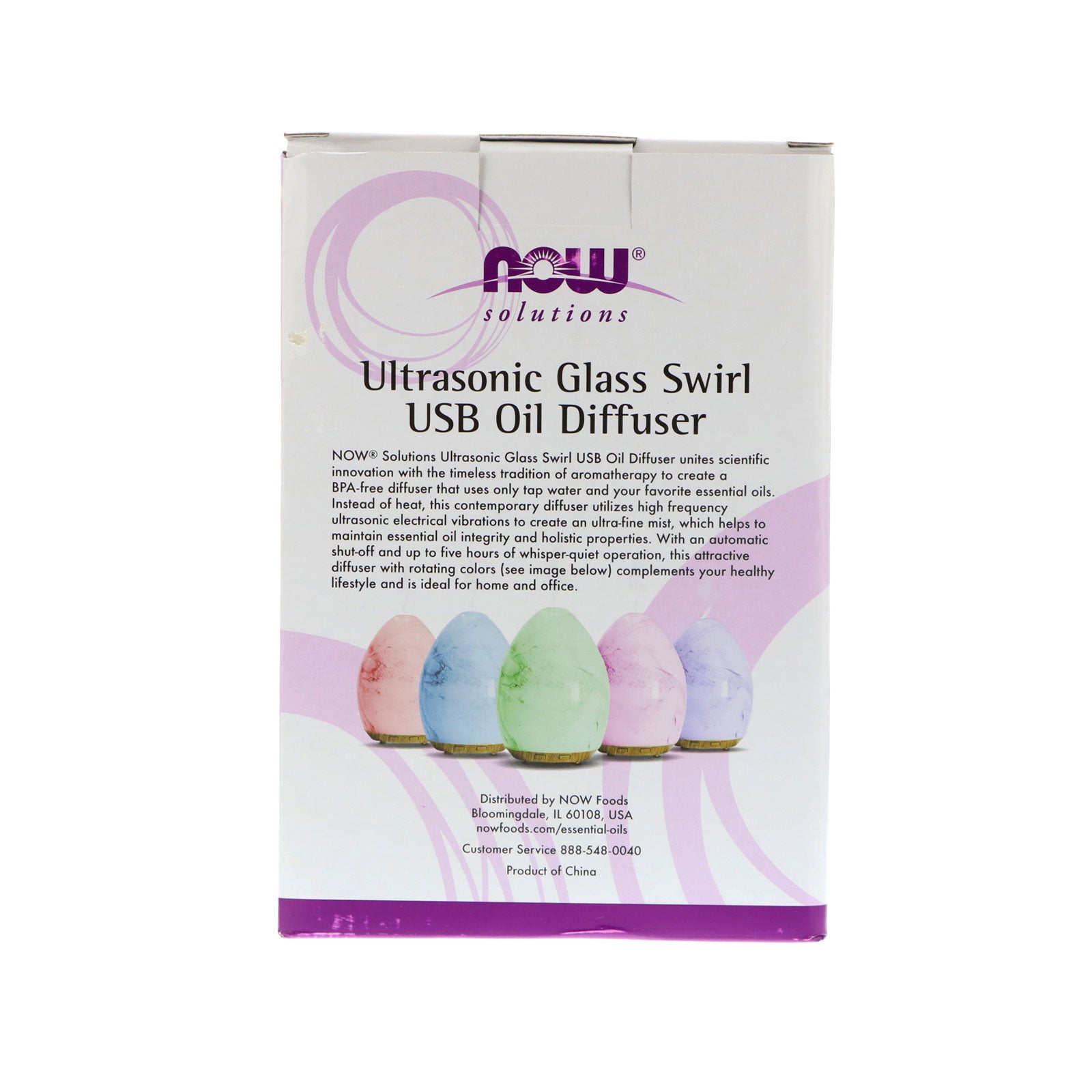 NOW Essential Oils, Ultrasonic USB Glass Swirl Aromatherapy Oil Diffuser, Extremely Quiet, Heat Free and Easy to Clean, Color Changing LED Diffuser Diffuser NOW Foods USA