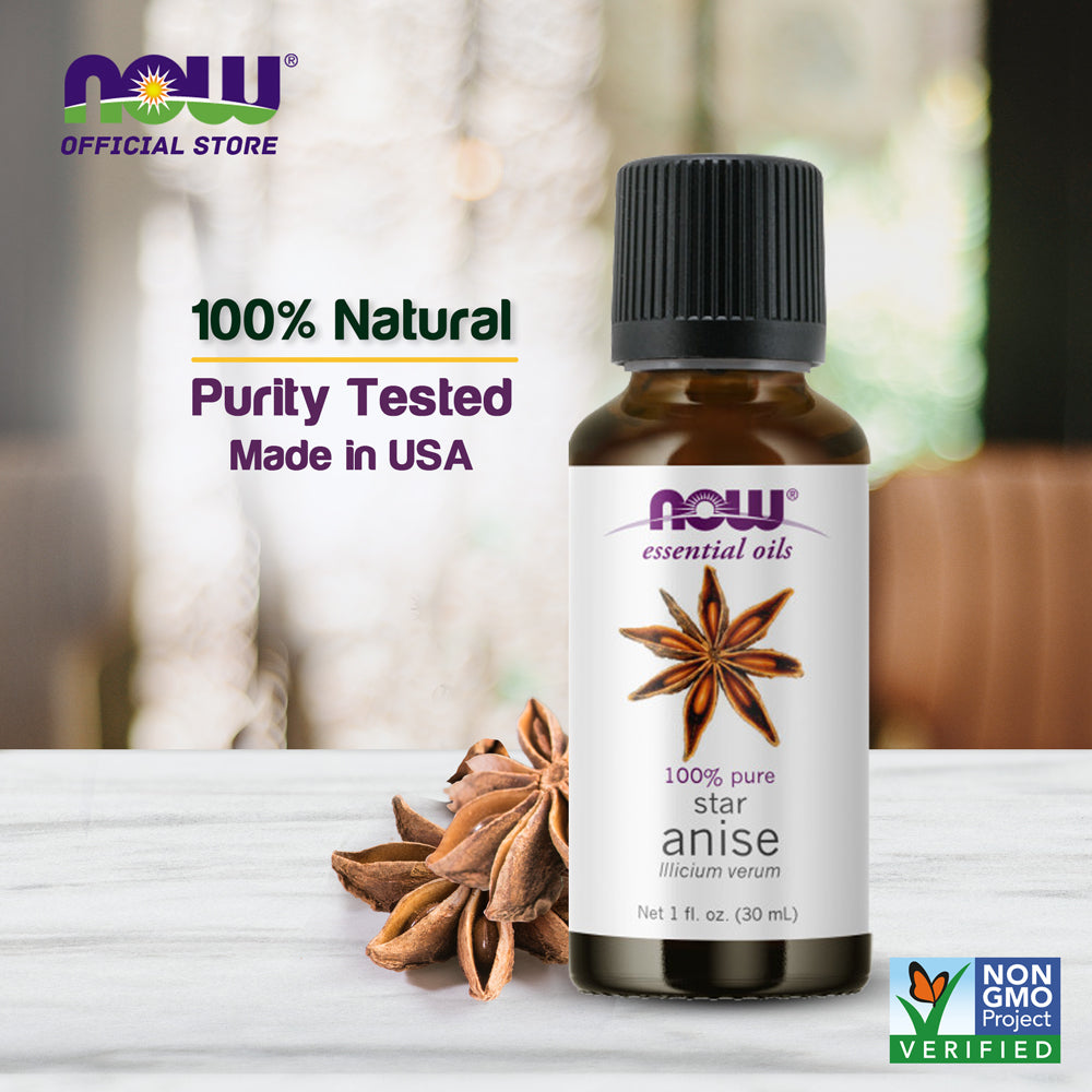 NOW FOODS Essential Oils, Anise Oil, Balancing Aromatherapy Scent, Steam Distilled, 100% Pure, Vegan, Child Resistant Cap, 1-Ounce (30 ml) - Bloom Concept