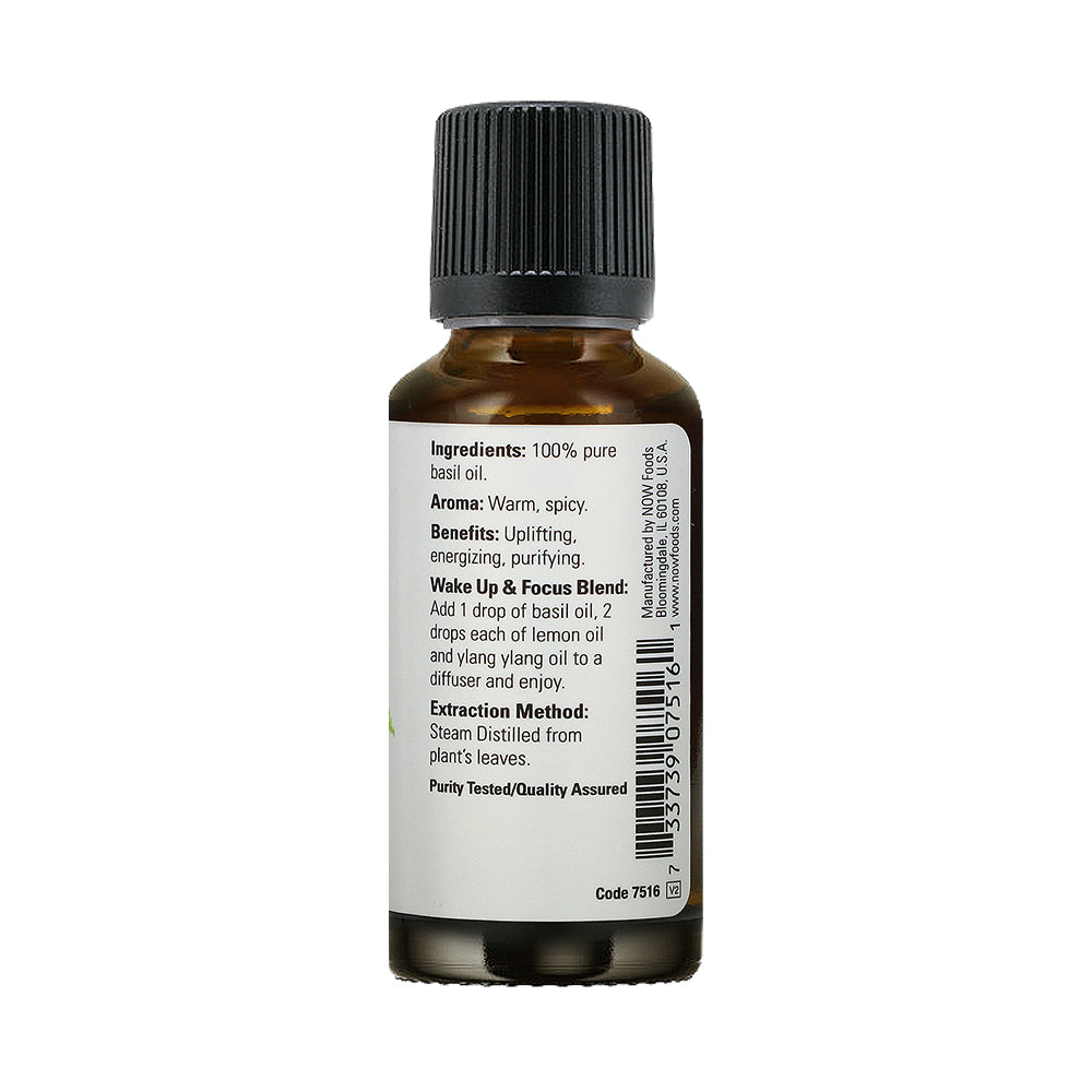 NOW Essential Oils, Basil Oil, Energizing Aromatherapy Scent, Stream Distilled, 100% Pure, Vegan, Child Resistant Cap, 1-Ounce (30ml) Essential oils NOW Foods USA