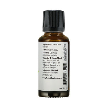 NOW Essential Oils, Basil Oil, Energizing Aromatherapy Scent, Stream Distilled, 100% Pure, Vegan, Child Resistant Cap, 1-Ounce (30ml) Essential oils NOW Foods USA