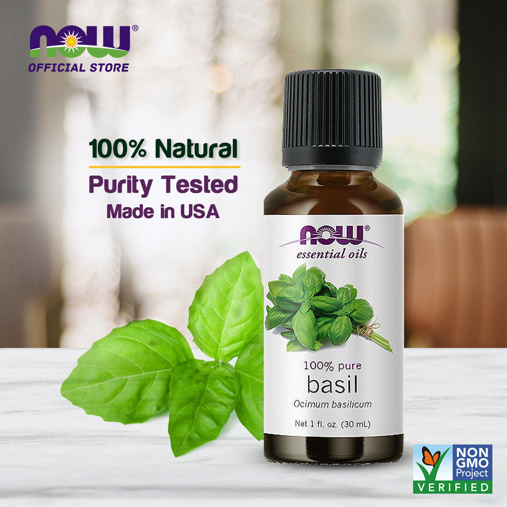 NOW Essential Oils, Basil Oil, Energizing Aromatherapy Scent, Stream Distilled, 100% Pure, Vegan, Child Resistant Cap, 1-Ounce (30ml) Essential oils NOW Foods USA