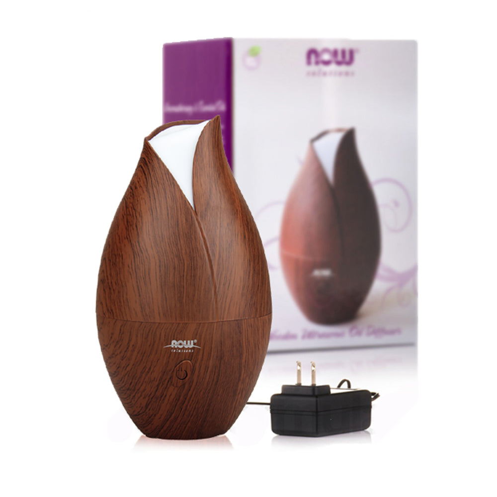 NOW Essential Oils, Ultrasonic Faux Wood Aromatherapy Oil Diffuser, Contemporary Design, Extremely Quiet Heat Free, Color Changing LED Diffuser - Bloom Concept