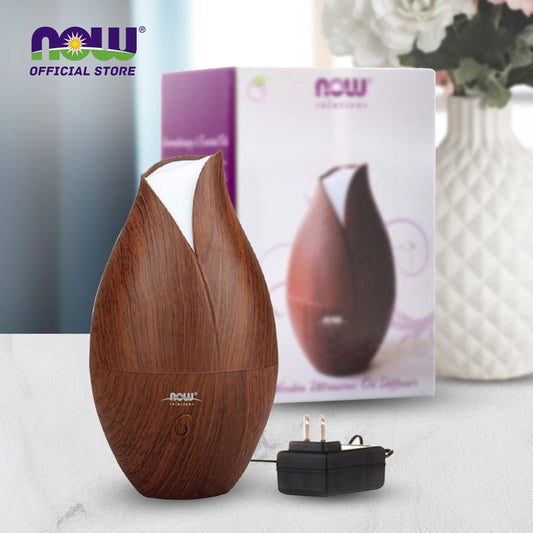 NOW Essential Oils, Ultrasonic Faux Wood Aromatherapy Oil Diffuser, Contemporary Design, Extremely Quiet Heat Free, Color Changing LED Diffuser - Bloom Concept