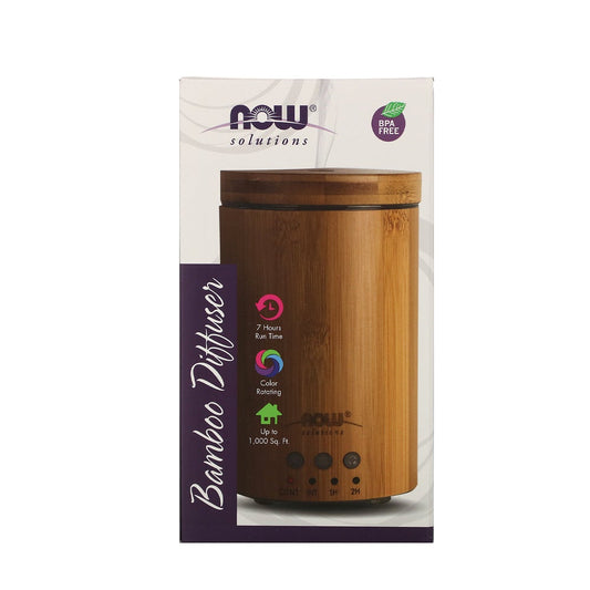 NOW Essential Oils, Ultrasonic Real Bamboo Aromatherapy Oil Diffuser, Extremely Quiet, Heat Free and Easy to Clean, Color Changing LED Diffuser - Bloom Concept