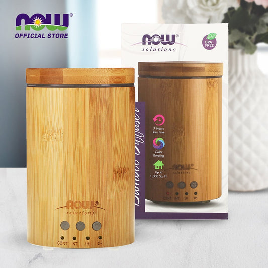 NOW Essential Oils, Ultrasonic Real Bamboo Aromatherapy Oil Diffuser, Extremely Quiet, Heat Free and Easy to Clean, Color Changing LED Diffuser - Bloom Concept